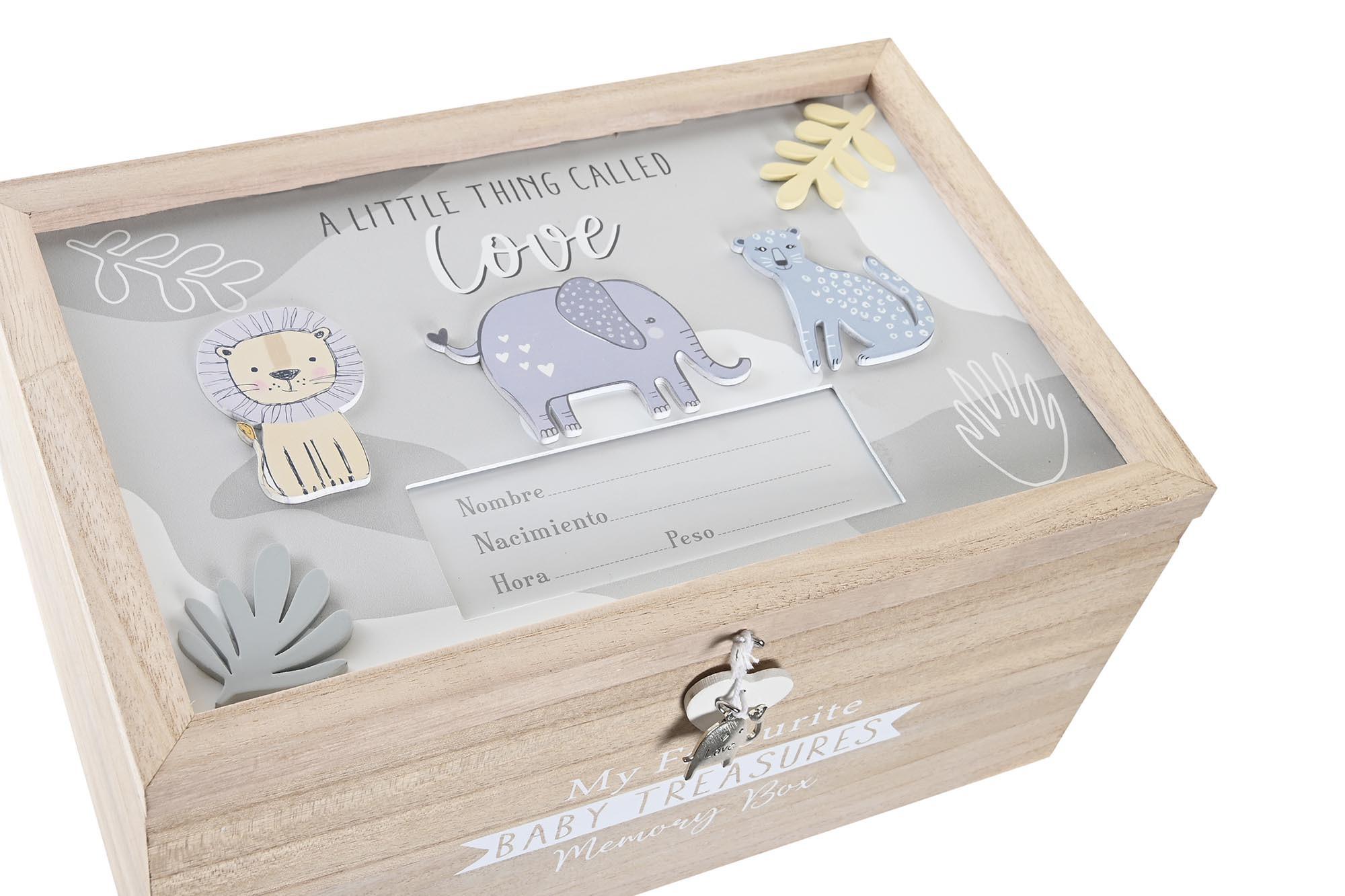 DKD Home Decor Caja Baby MDF Natural Gris, Set de 2 Unidades, Colección Baby Safari 22, Largo 20 x Ancho 30 x Alto 15 cm