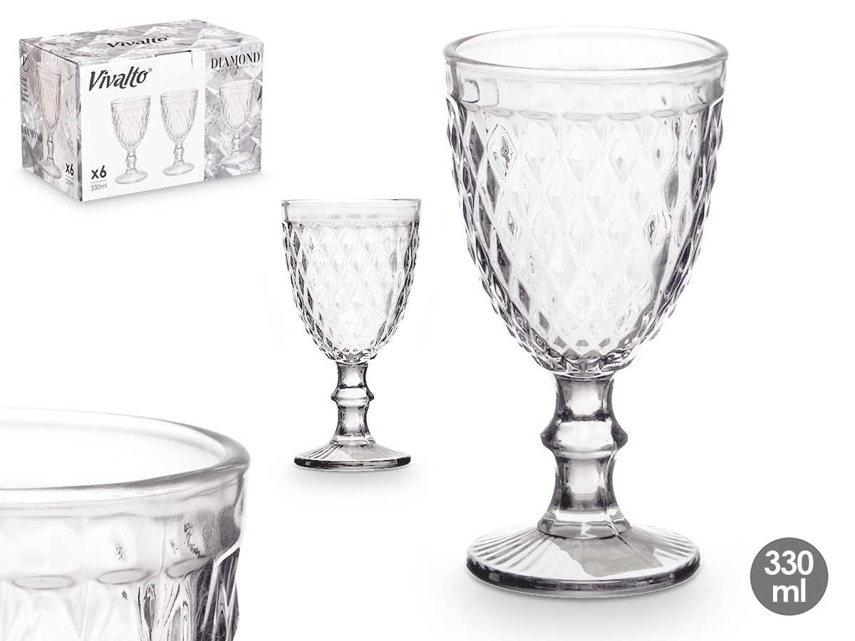 Vivalto Copa Diamante Transparente 330 ml - Vidrio - 8.8x16.7x8.8 cm (24 Unidades)