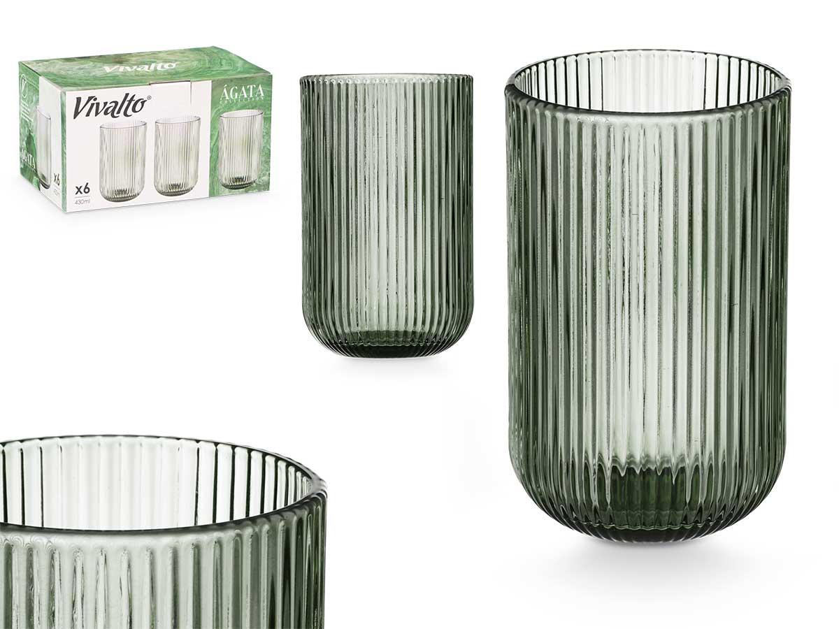 Vivalto Vaso Alto Verde Musgo Rayas 430 ml - Vidrio (24 Unidades)