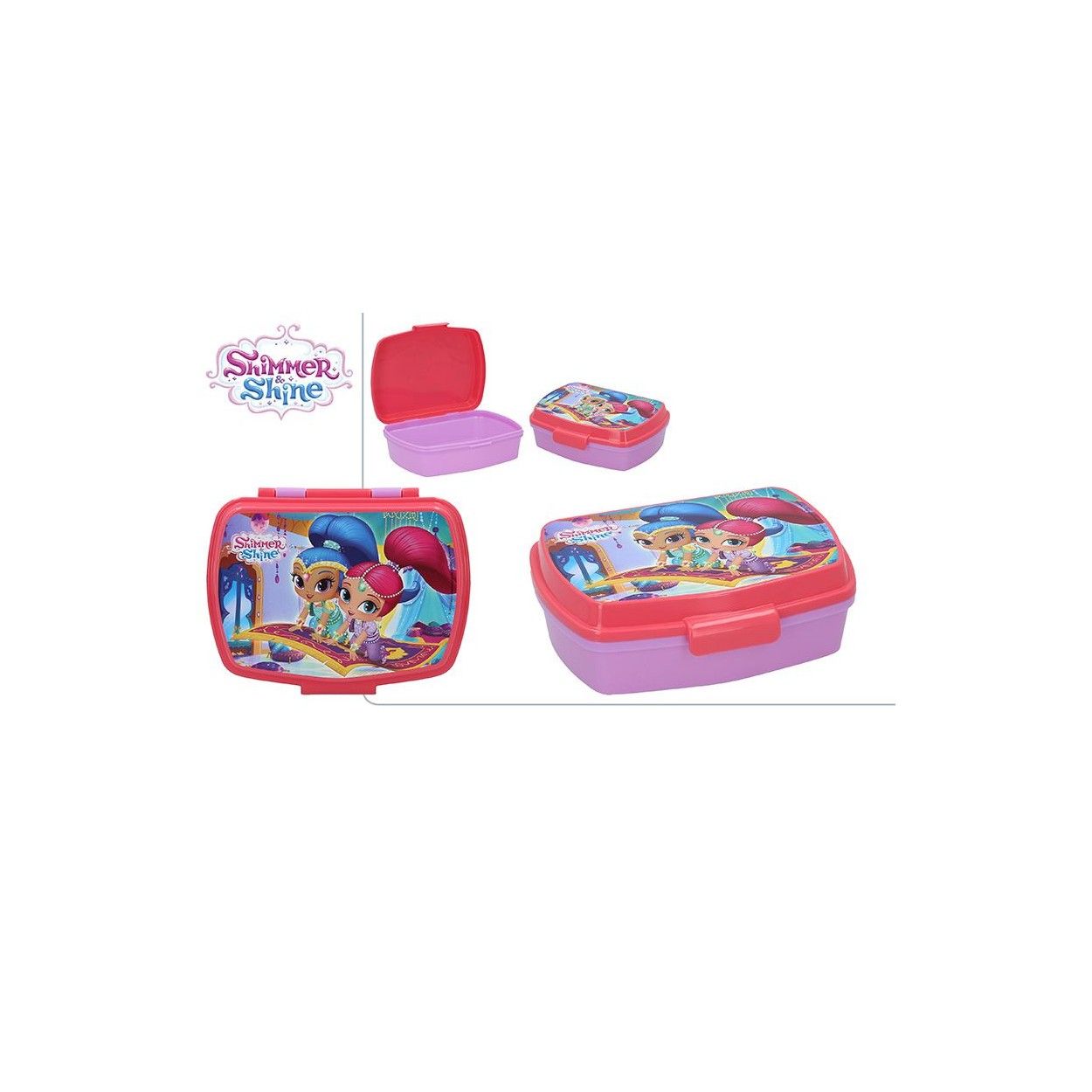 Sandwichera Infantil Plástico Duro, Reutilizable, para Niños. Modelo Shimmer & Shine, Set de 2.