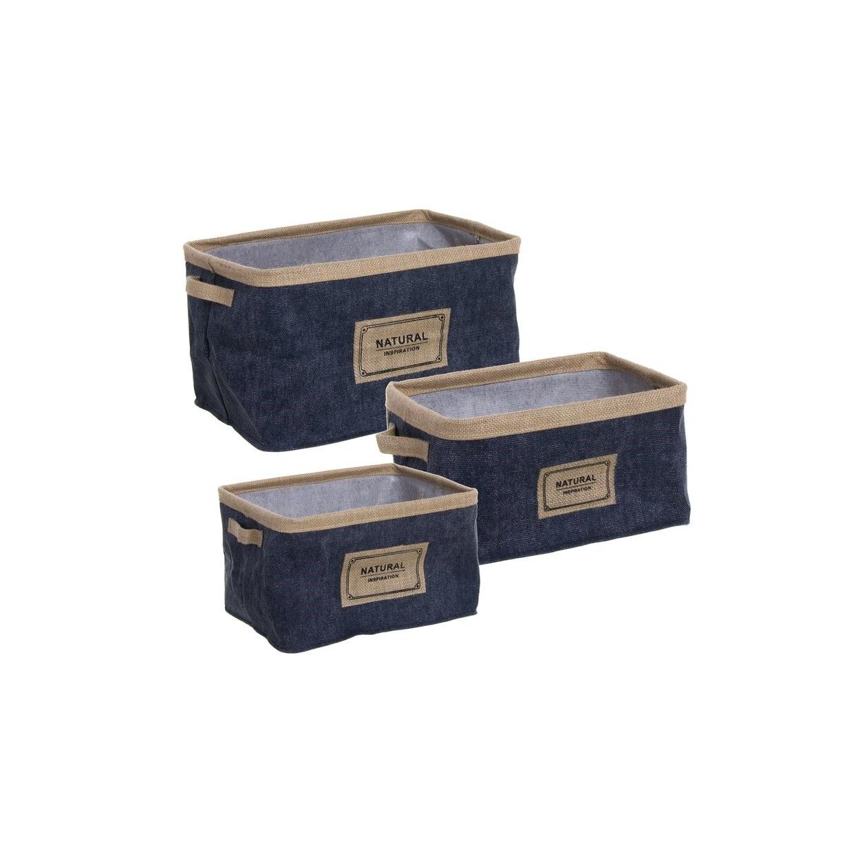 Set de 3 Cestas Almacenaje Denim/Yute, Azul y Pardo, Diseño Elegante y Clásico - Hogar y Más