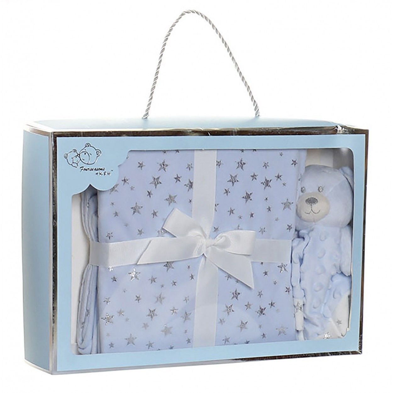 Set de Manta y Doudou de Osito con Estrellas, Ideal para Niños y Bebés, Diseño Animal, Doudou Infantil 75x100cm - Hogar y Más