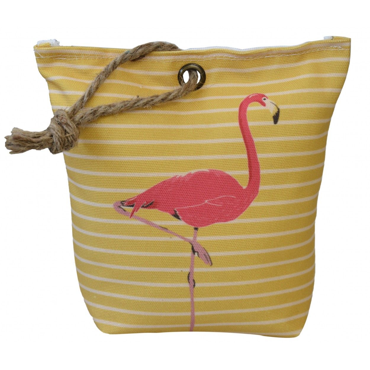 Sujetapuertas Decorativo Amarillo Textil, Flamenco 1,3 kg. Diseño de Saco con Sisal Natural para Puertas 19x19x8 cm