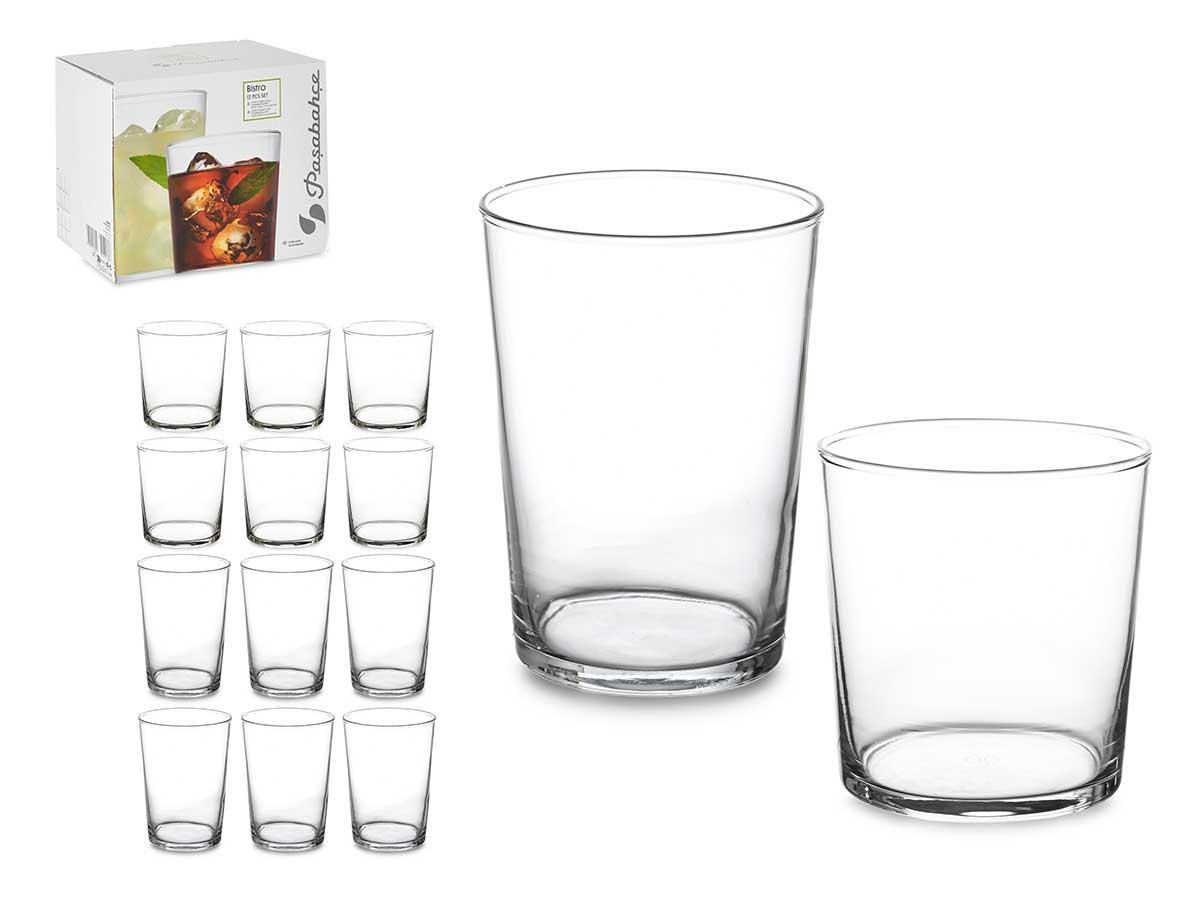 Pasabahce Set 12 Vasos Bistro Pinta Vidrio 380 ml y 510 ml Transparente (2 Unidades)