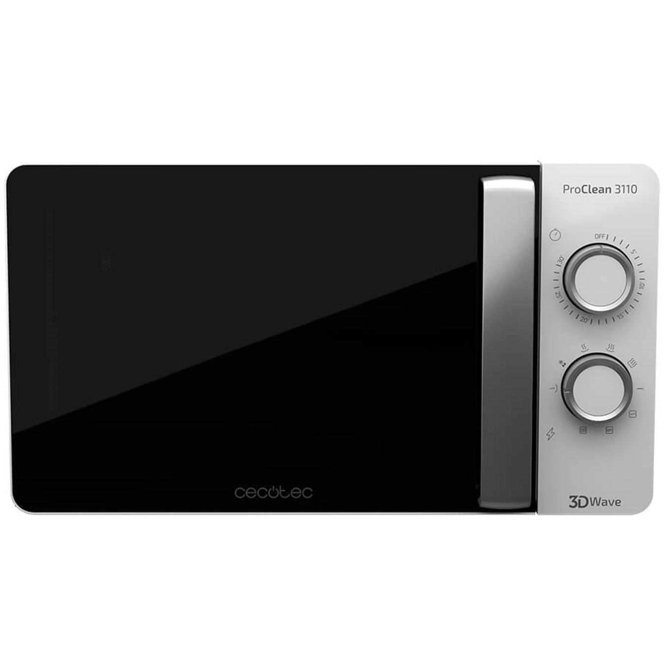 Cecotec 01523 Microondas Combinado ProClean 3110 para Encimera 20L 700W con Grill Cuarzo, 3DWave y Ready2Clean Negro/Blanco