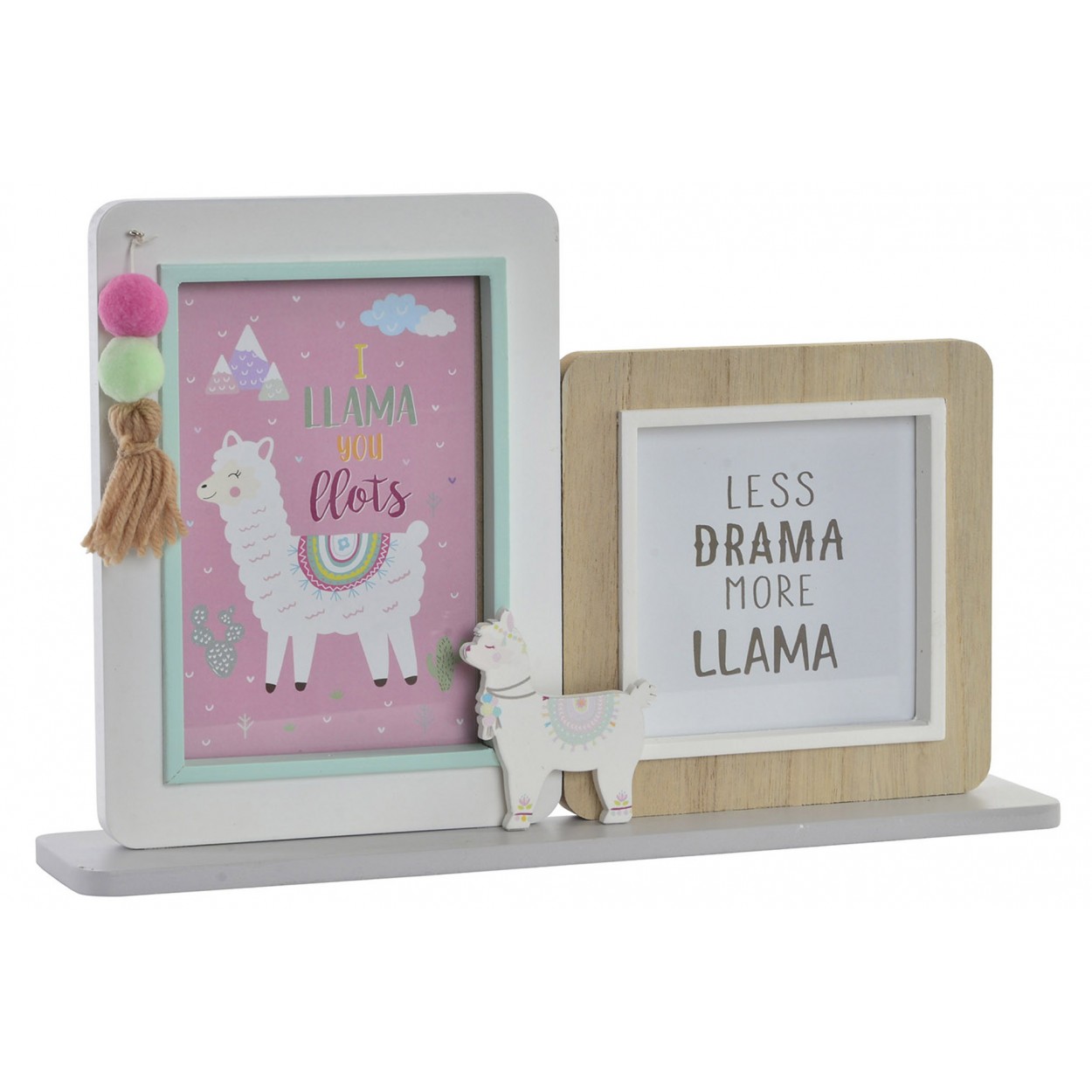 *TARA* Marco Multifoto realizado en Madera Natural. Diseño de Llama/Alpaca, con estilo Infantil 33cmX7cmX21cm