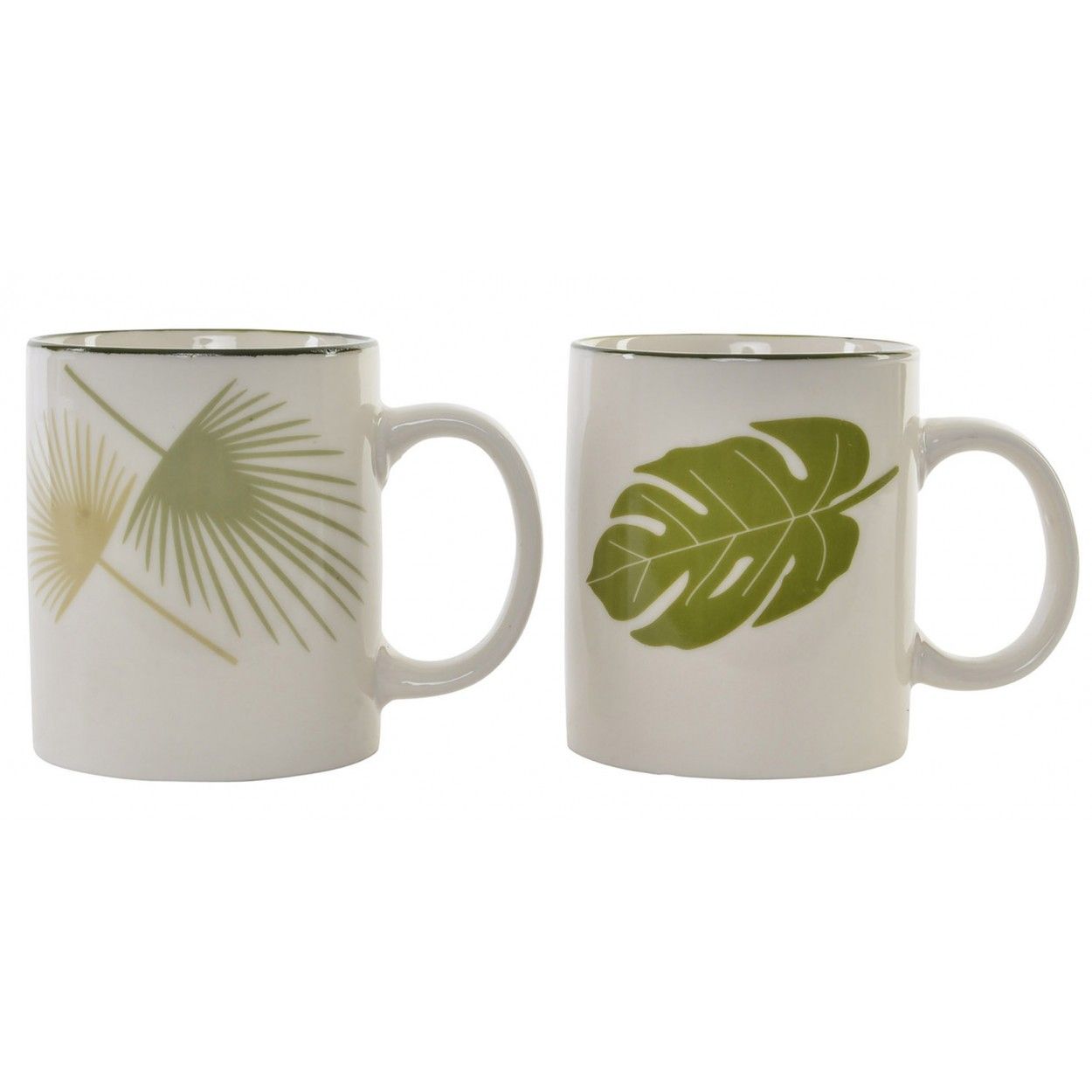 Taza blanca de cerámica mug para café o infusión. Diseño New Bone con hojas naturales 11.8 x 7.8 cm - Hogar y más