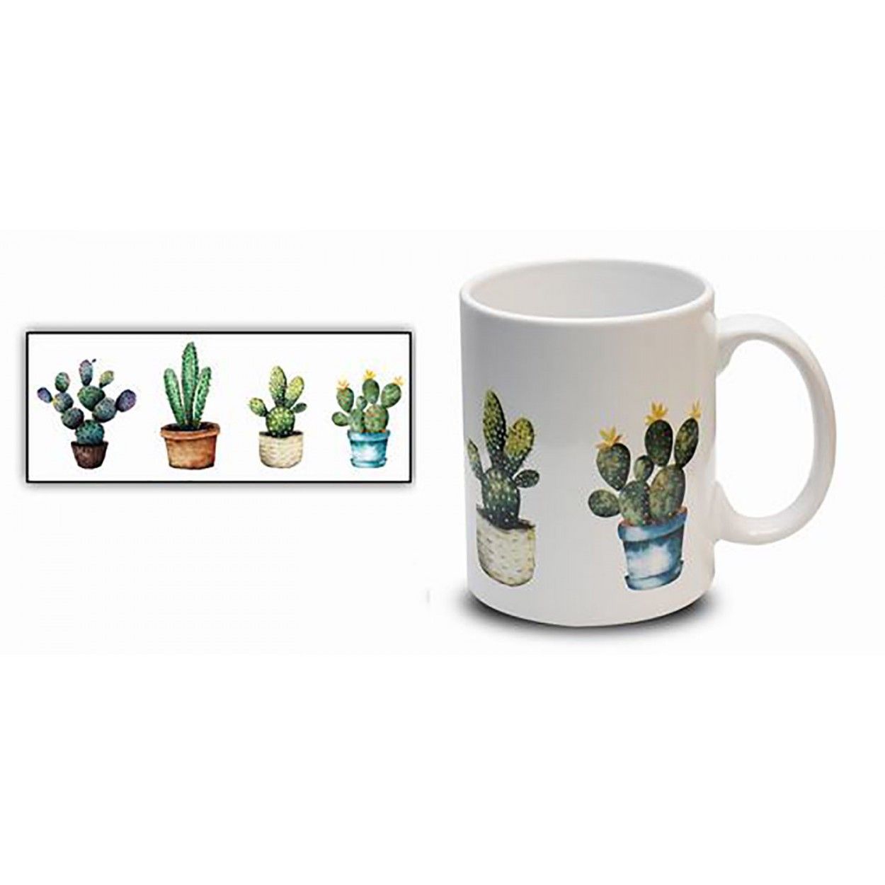 Taza de Café Cactus 300 ml, Mug Desayuno Cerámica. Tazas Originales para Regalar 8x9,7 cm