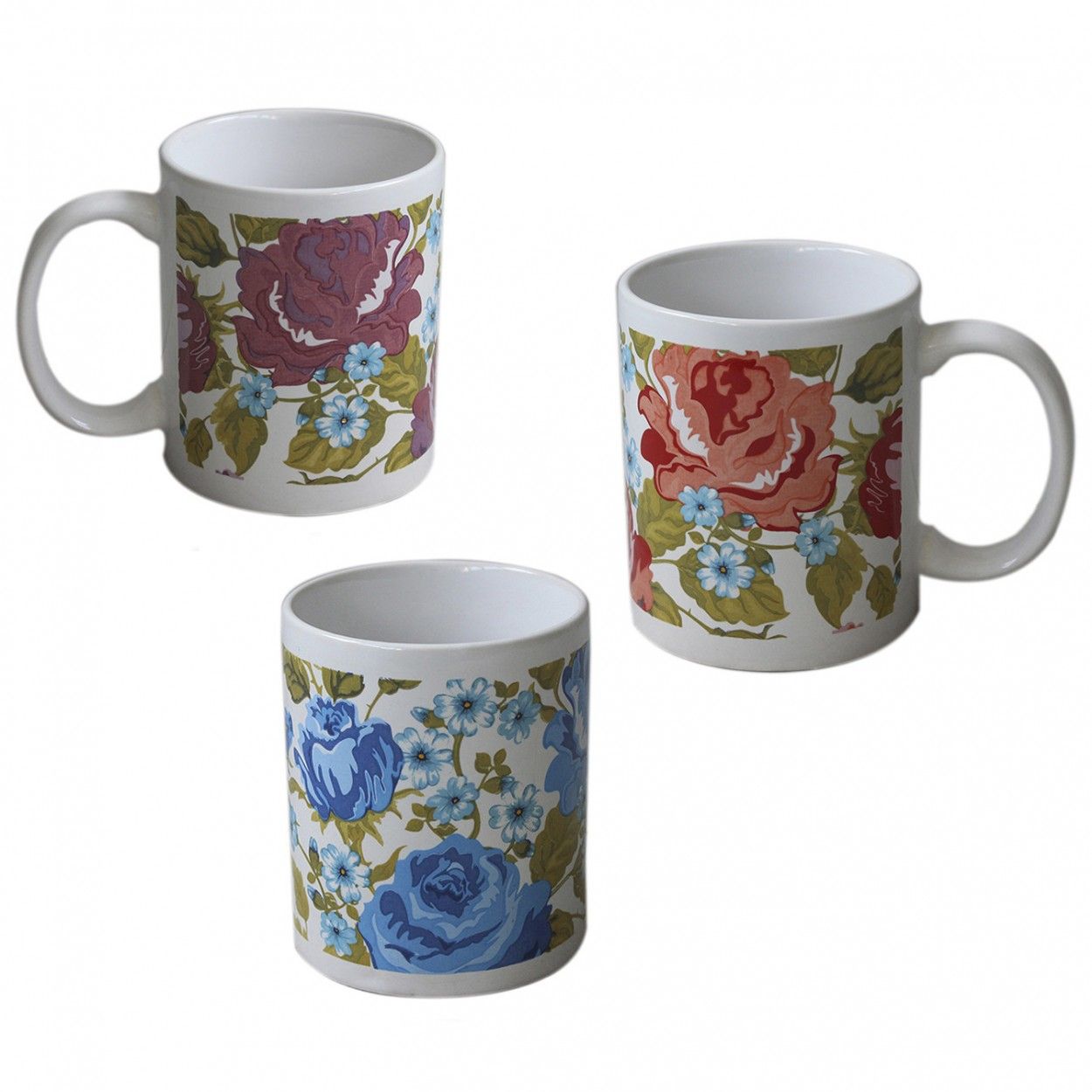 Taza vintage de flores para desayuno. Diseño floral. En cerámica con asa. Hogar y más.