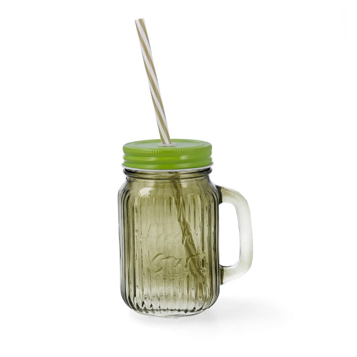 Quid Jarra Vidrio con Tapa Acero Maison 45 cL Verde Pack 12 Unidades con Relieve, Fácil Limpieza y Apto Frigorífico