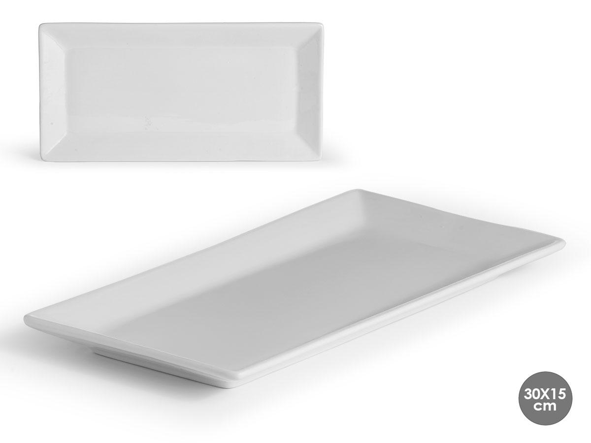 Vessia Bandeja rectangular de porcelana blanca 30.5 cm x 15.3 cm x 2.6 cm (20 Unidades)