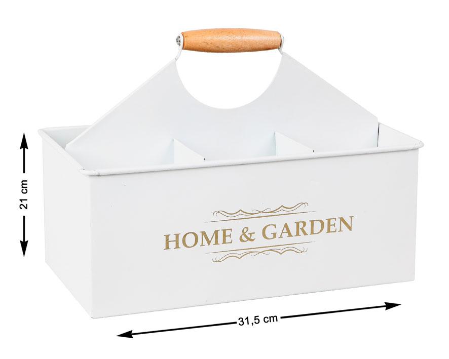 Botellero metálico blanco con asa de madera, capacidad para 6 botellas, estilo vintage - 21x31.5 cm