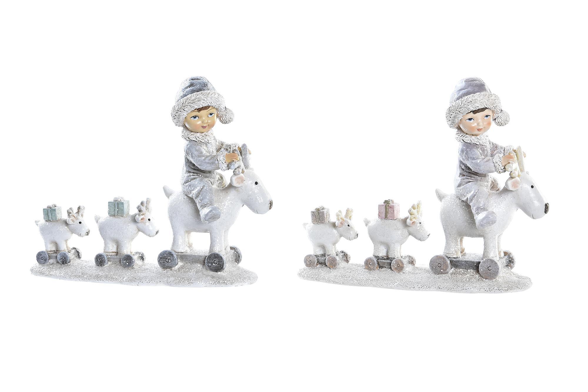 DKD Home Decor Figura Navidad Moderna Niña de Resina Azul, Gris y Blanco 7.5x13.5x17 cm (2 Unidades) Surtidas