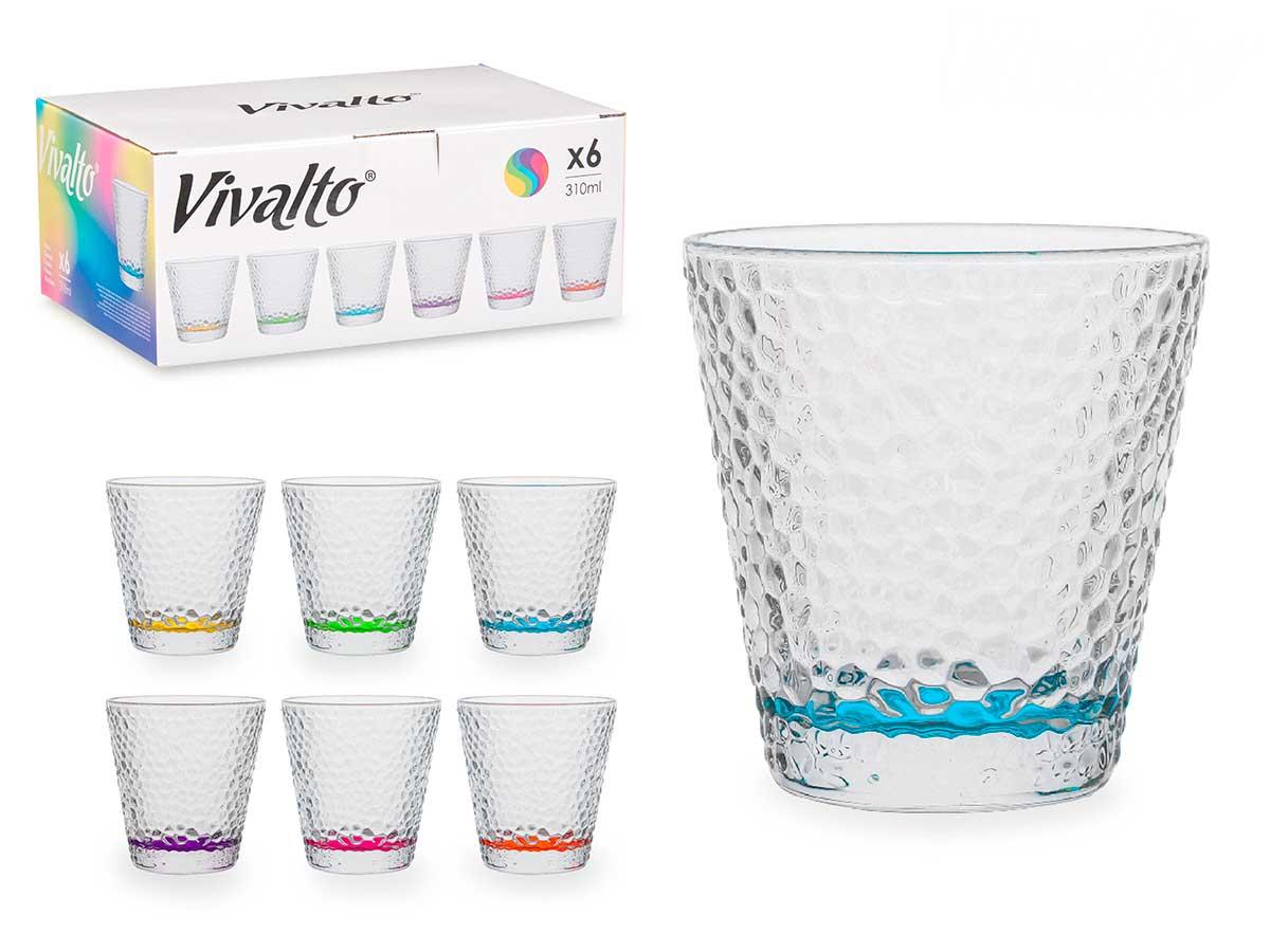Vivalto Vaso de Vidrio Lágrima Transparente 310 ml - Varios Colores 9x9.3x9 cm (36 Unidades)