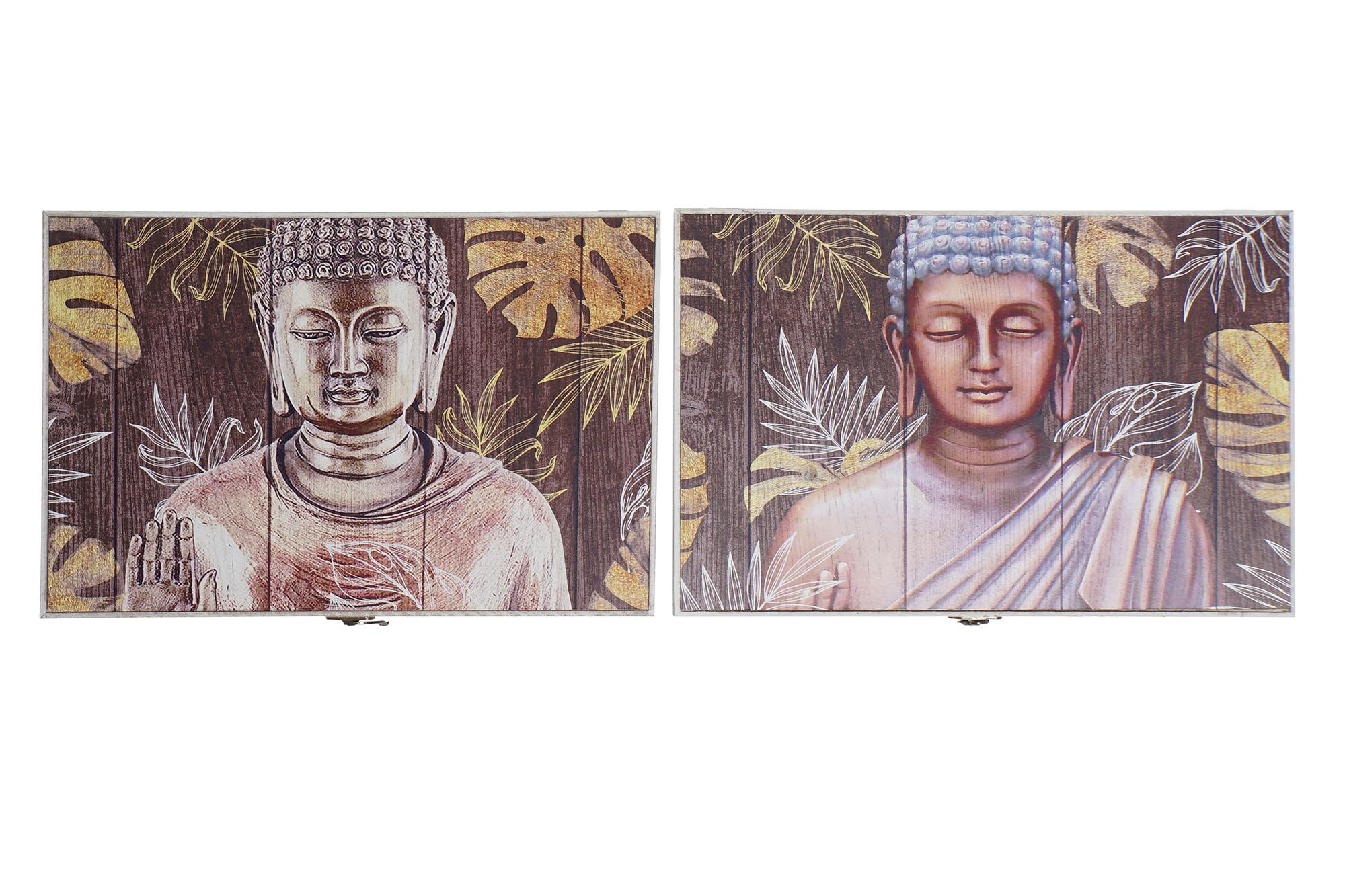 DKD Home Decor Tapa Contador Decorativa de Estilo Oriental Buda MDF Color Negro y Dorado 46.5 x 31.5 x 6 cm (2 Unidades)