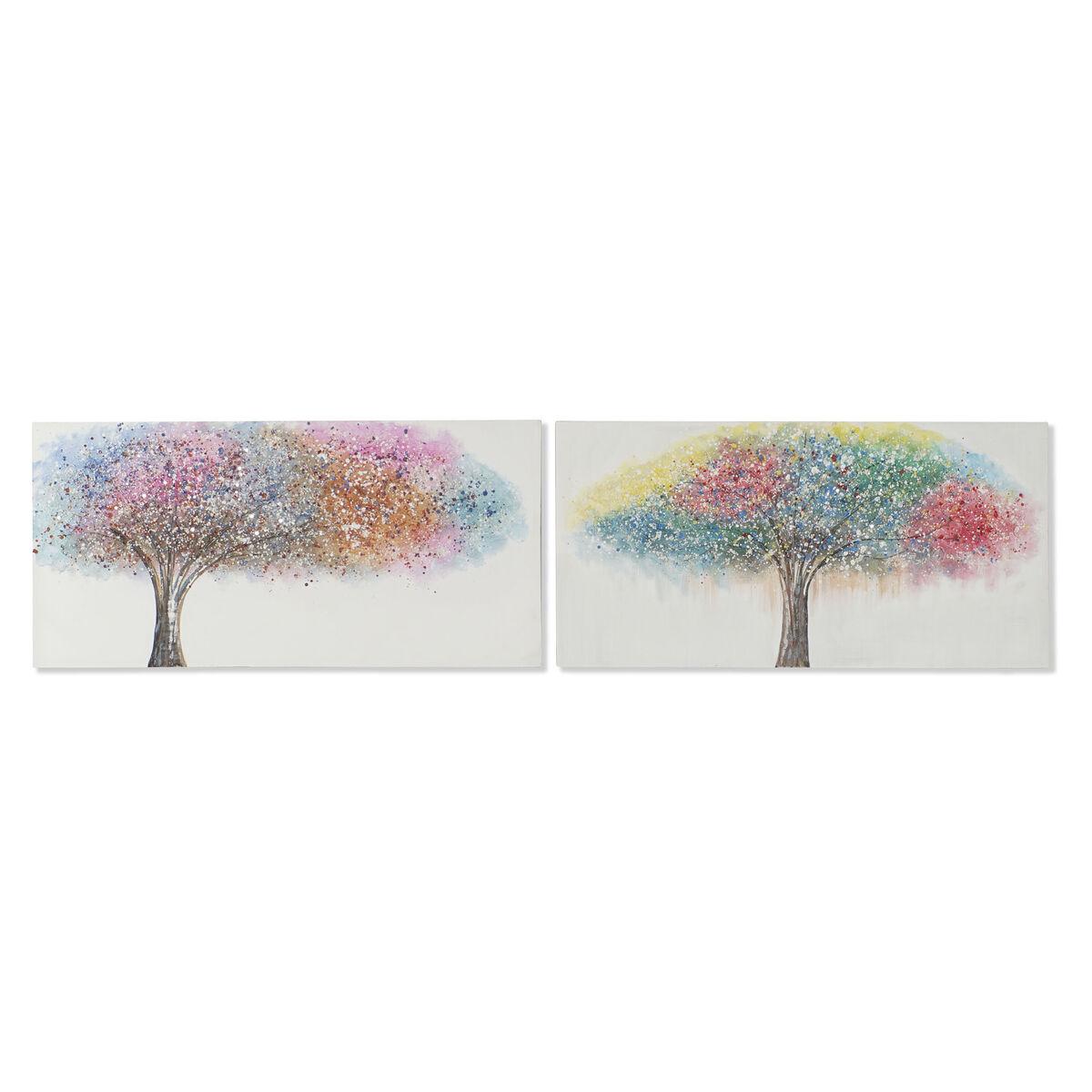 DKD Home Decor Cuadro Moderno Diseño Árbol Multicolor Lienzo y MDF 120x60x3 cm Set de 2 Unidades