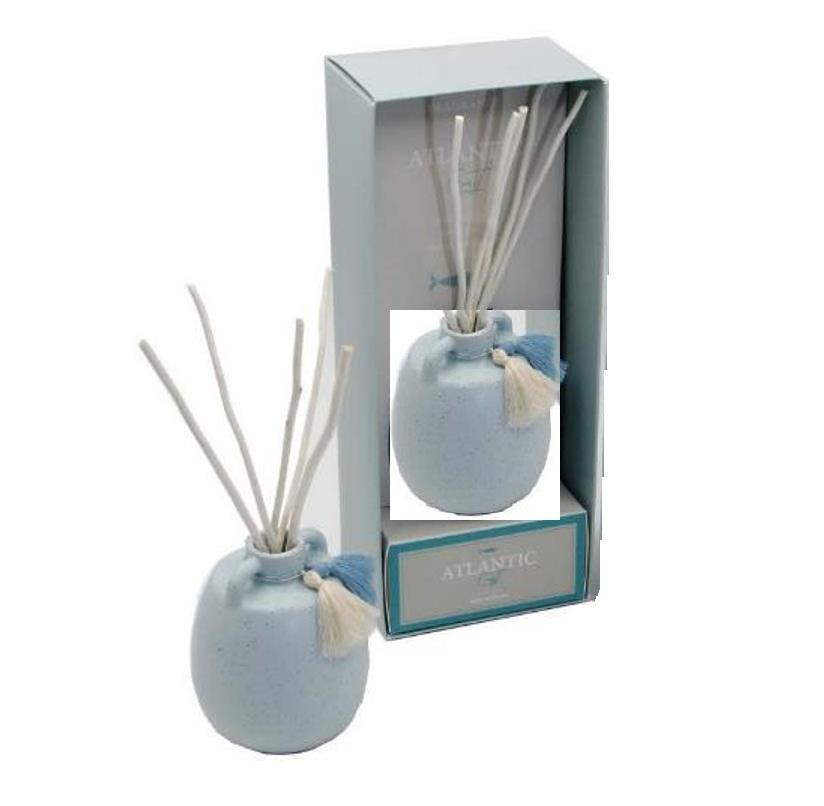 DKD Home Decor Ambientador Mikado Mediterráneo 100ml Azul con Base de Gres y Varillas de Ratán