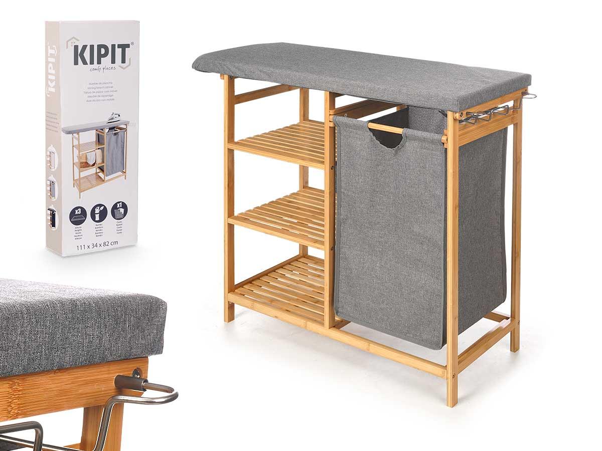 Kipit Planchero de Bambú con Cajones Gris 89x12.5x34 cm