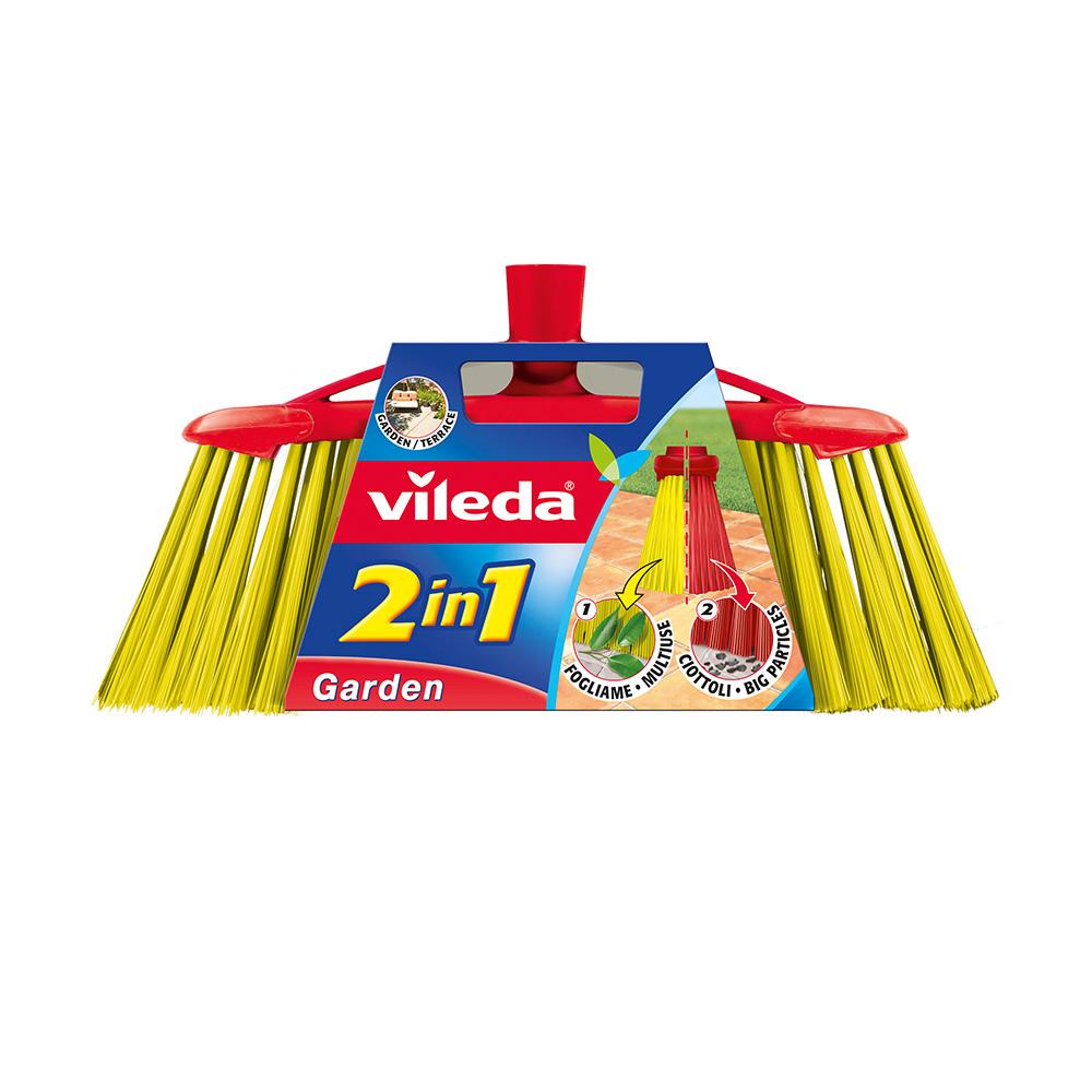 Vileda Cepillo Escoba para Exteriores Garden 2 en 1, Recambio Plástico Rojo/Amarillo para Partículas Pequeñas y Grandes