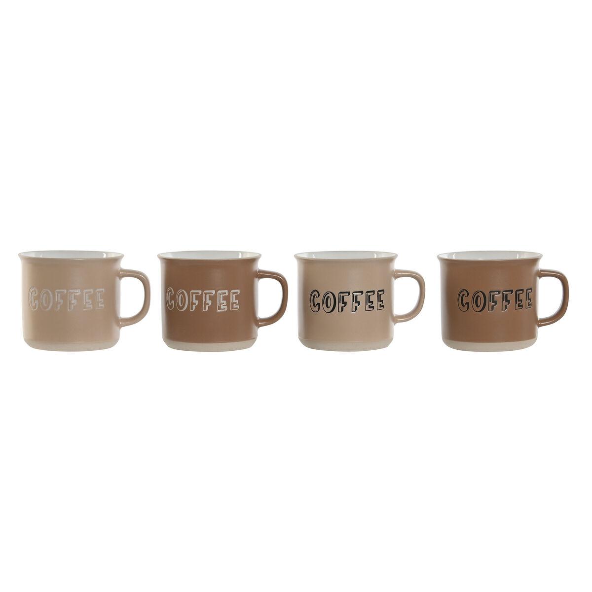DKD Home Decor Mug Scandi de Gres Marron, Juego de 4 Tazas 285 ml, Resistente Microondas y Lavavajillas