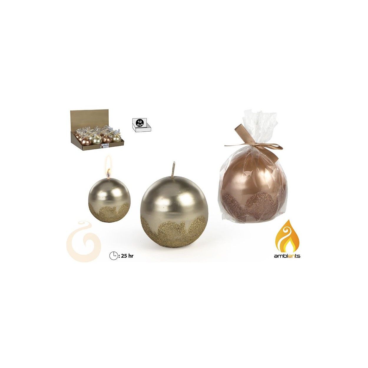 Vela de Navidad con Purpurina, 2 Colores a elegir. Duración 25 Horas. Estilo Navideño/Original 7,5x7x11,5 cm