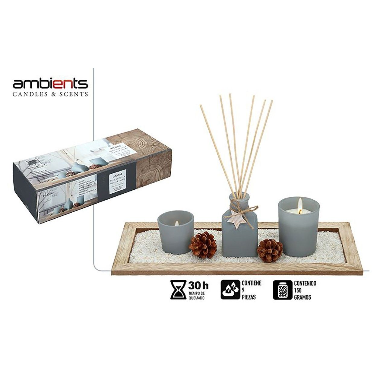 Vela/Difusor Natural para Decoración Navideña, realizada en Cera, con Jardín Zen. Diseño SPA, estilo Festivo - Hogar y Más