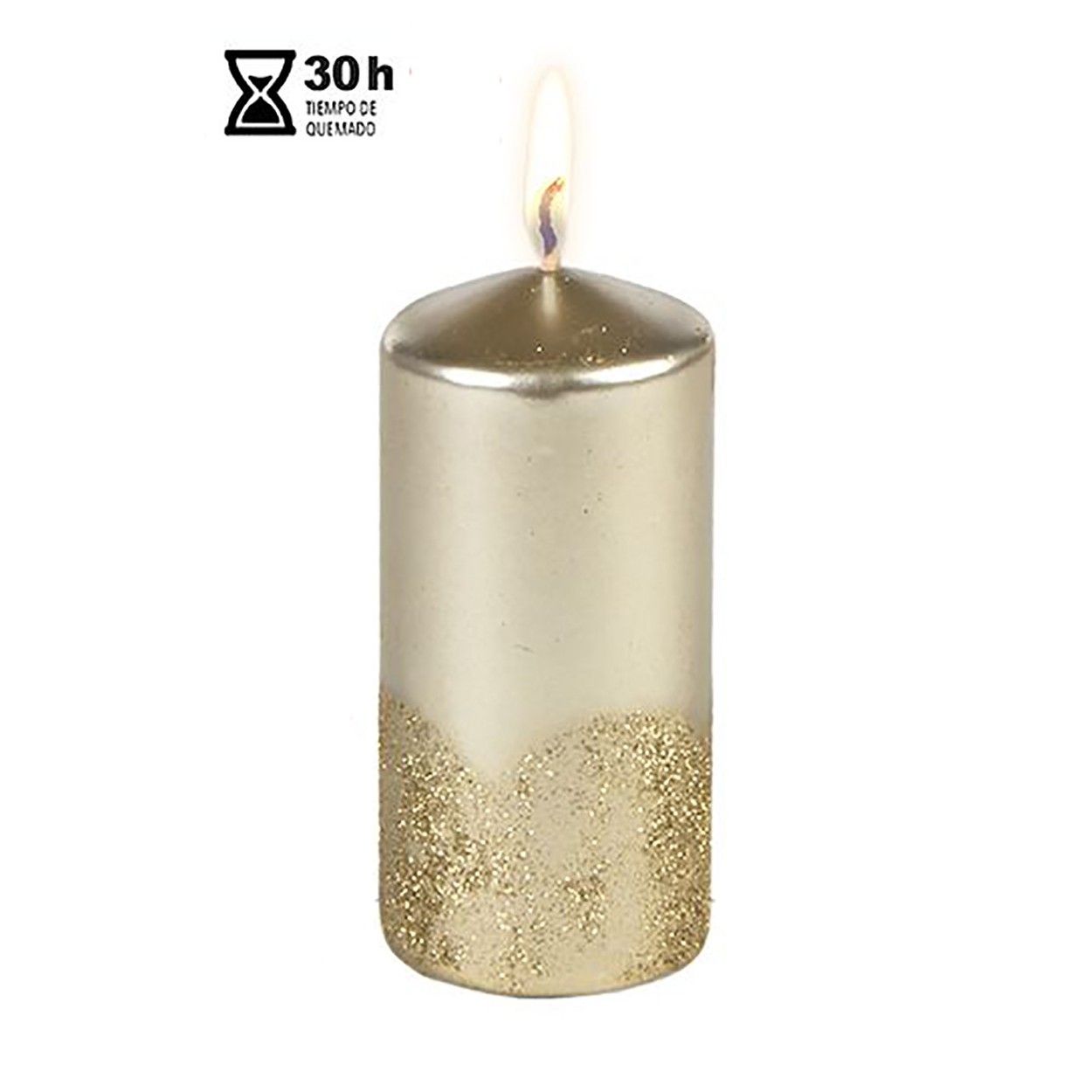 Vela/Velón para Decoración Navideña, realizada en Cera, con Purpurina. Diseño Festivo (5,5cm X 5,5cm X 17cm) - Hogar y Más