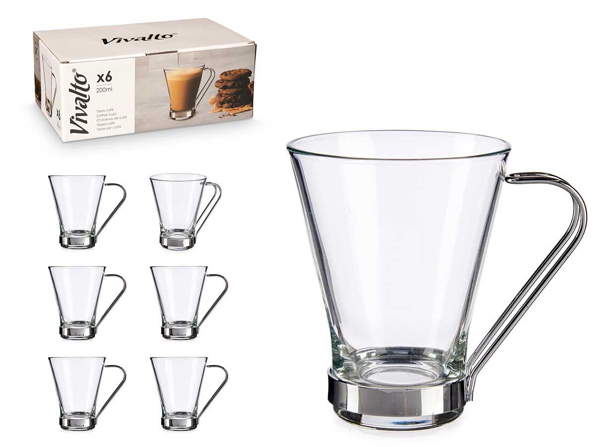 Vivalto Taza de Vidrio con Asa de Metal para Café con Leche, 200 ml, 11x9.5x8.2 cm (72 Unidades)