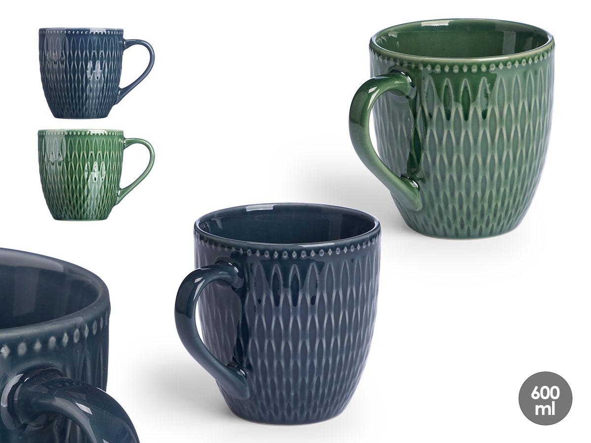 Vessia Tazón de Desayuno Surtido 600 ml Cerámica Loza Azul y Verde - 15x11.5x11 cm (24 Unidades)