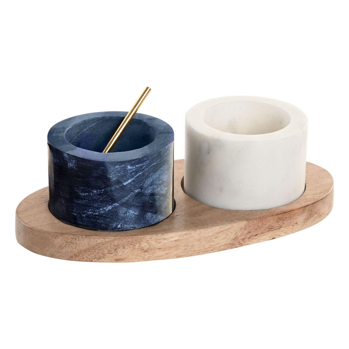 DKD Home Decor Salero Moderno de Mármol y Acacia Blanco Negro, Set de 4, 10 x 7.6 x 20 cm, Apto Lavavajillas