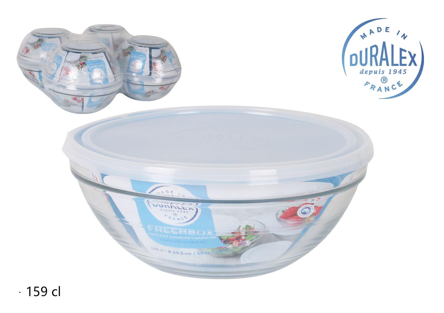 Duralex Fiambrera Red Freshbox 1.6L, Ø20x8.2 cm, Tapa Transparente (8 Unidades)