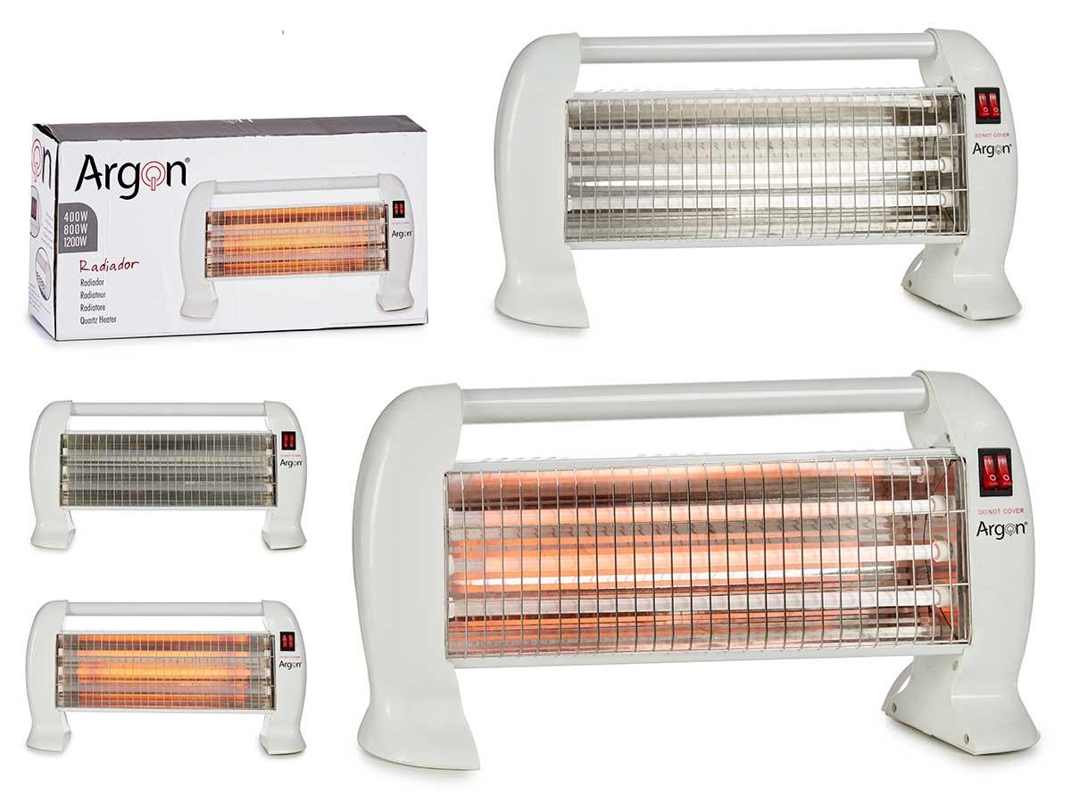 Argon Estufa de Cuarzo 400/800/1200W con Pie, Blanco, 12.5x25.5x49 cm (4 Unidades)