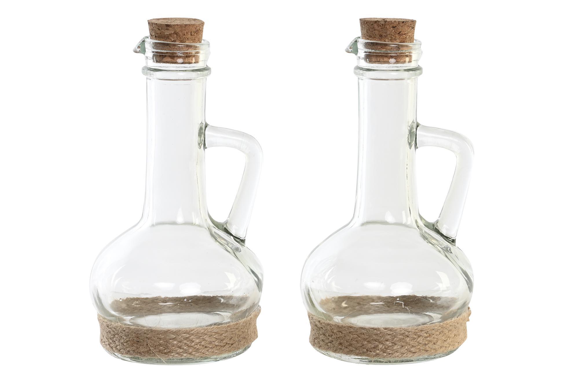 DKD Home Decor Aceitera Vinagrera Básicos - Set de 2 Recipientes de Cristal y Corcho de 320ml, Transparente y Natural para Cocina