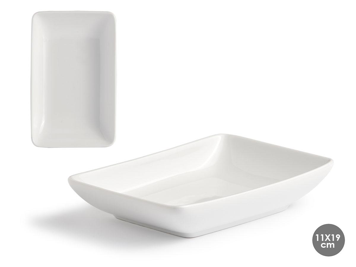 Vessia Bandeja rectangular de porcelana 19 cm, blanco, apta para lavavajillas y microondas (24 Unidades)