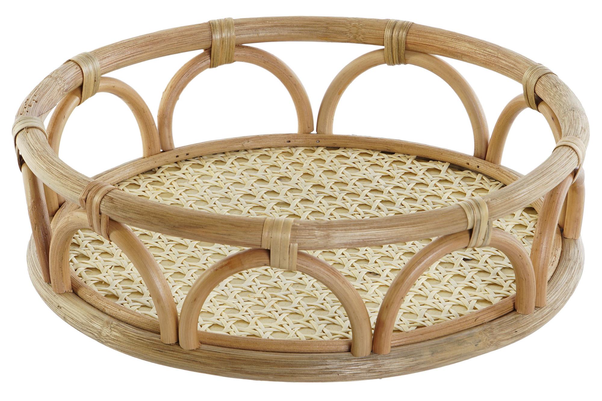 DKD Home Decor Bandeja Decoración Estilo Balinés de Ratán Natural para el Hogar, Medidas 33x33x9 cm, Juego de 2 Unidades
