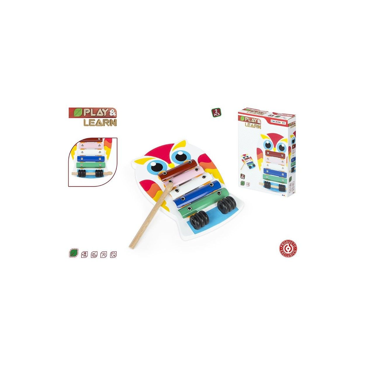 Xilófono de juguete para bebé de Madera Infantil en forma de Buho, Ideal para niños. Original/Colorido 235x47x170 mm.-Hogarymas-