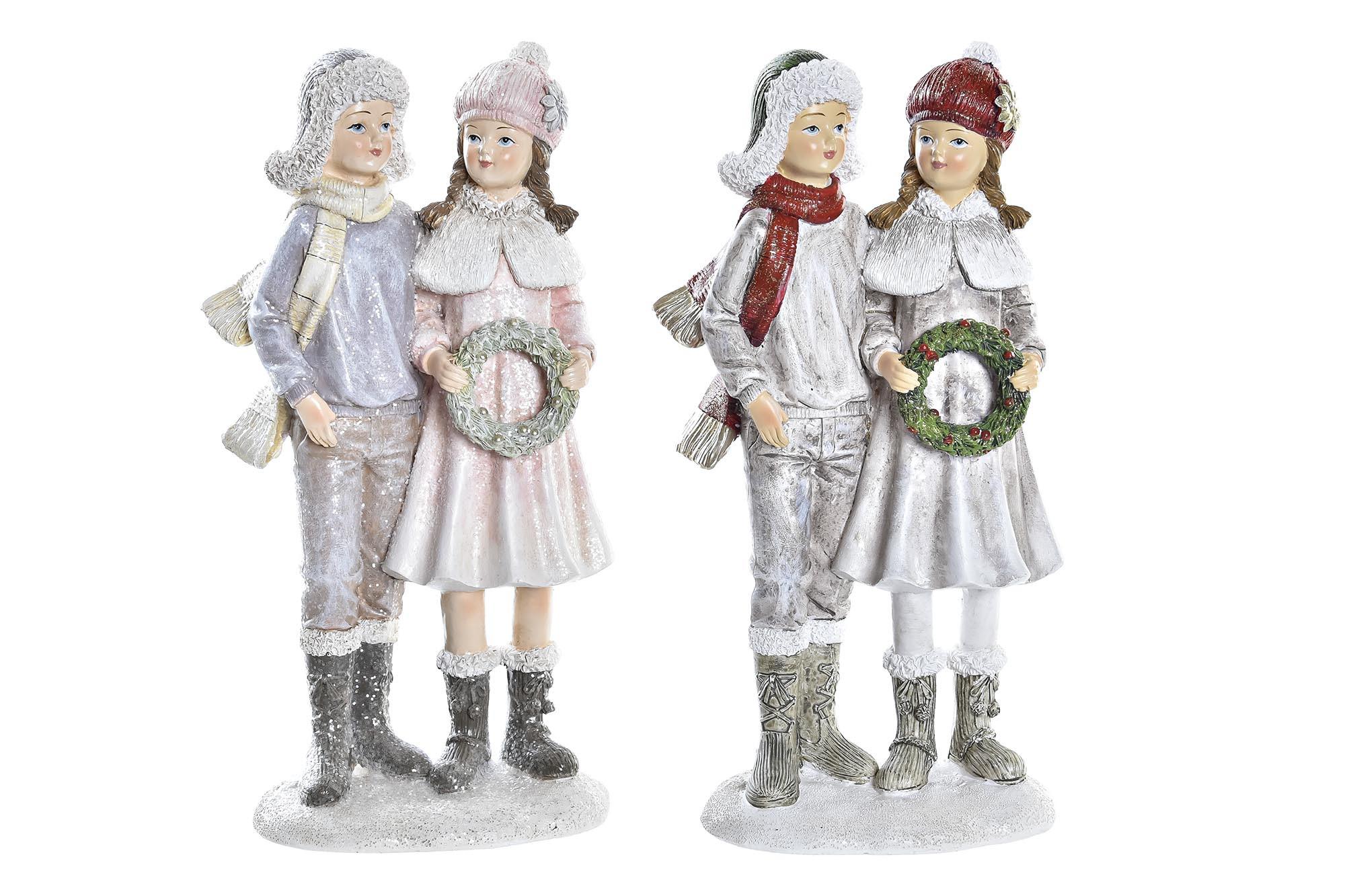 DKD Home Decor Figura Navidad Fantasía Decorativa de Resina, Pareja (2 Unidades), Colores Surtidos, 20.5 cm Alto x 10.5 cm Ancho