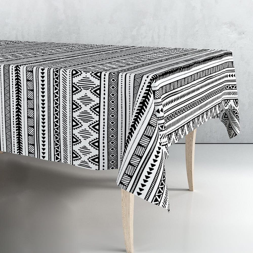 Exma Rollo de hule mantel 140cm x 25m, cenefa blanca y negra, PVC con soporte TST