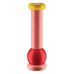 Alessi MP0210 2 Molinillo de Sal, Pimienta y Especias en Madera de Haya Rosa/Rojo/Amarillo Diseñado por Ettore Sottsass