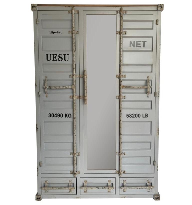 DKD Home Decor Armario Vintage Gris Metal 112x46x174 cm con 2 Puertas y 3 Cajones – Colección Contenedormar