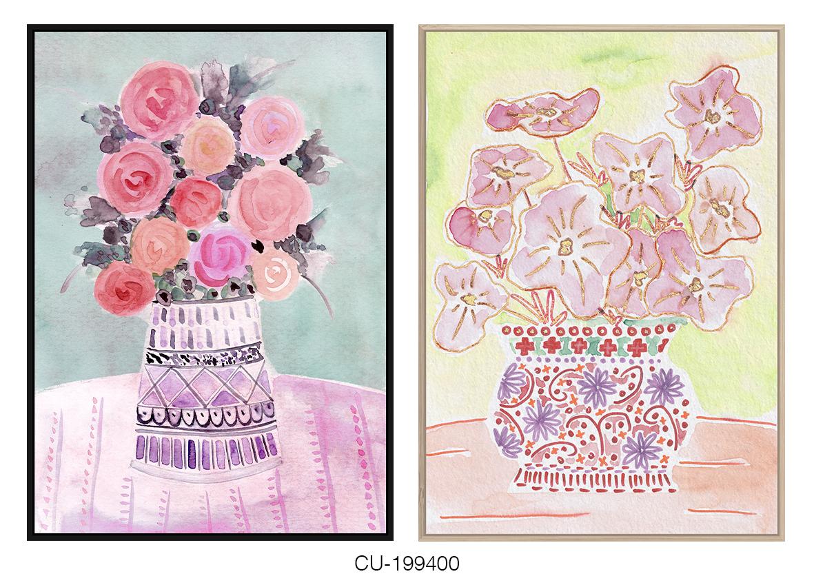 DKD Home Decor Cuadro Shabby Florero Decoración Pared Multicolor 63x93x4 cm Materiales Ps y Lienzo (Pack 2)