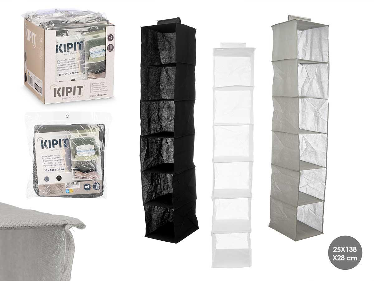 Kipit Organizador Armario con 6 Cavidades, de Tela y Cartón, 28.5x25x26 cm – Colores Surtidos (24 Unidades)