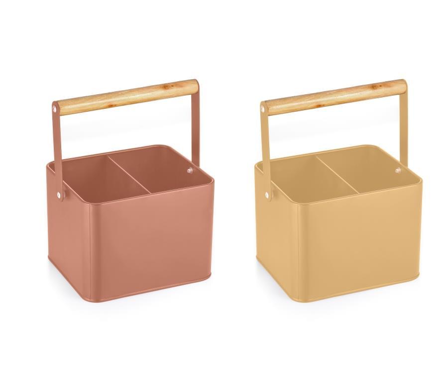 DKD Home Decor Cubertero Vintage Chinalight 22 de Metal y Pino, Terracota Amarillo, 15.5 x 24 x 18 cm (Juego de 2)