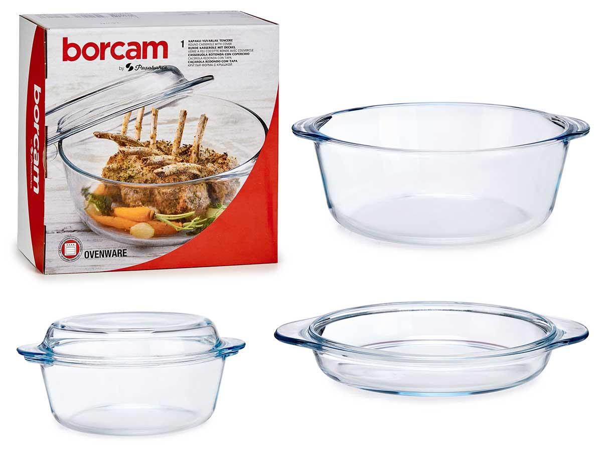 Pasabahce Cacerola con tapa Borcam 2100 ml, vidrio borosilicato, 26.5x22.5x11.5 cm (4 Unidades)