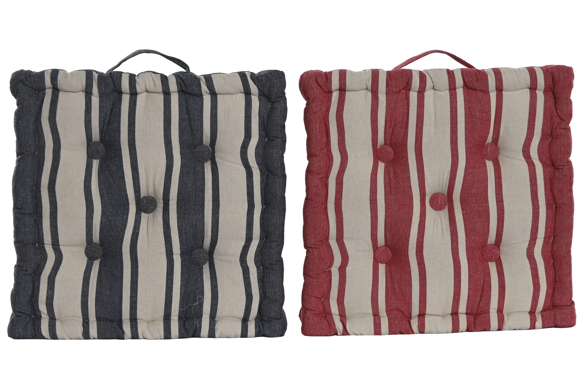 DKD Home Decor Cojín Atlántico Algodón Poliéster, Colores Surtidos Rojo y Azul, 40x40x7 cm, Set de 4 Unidades, Gramaje 980gsm